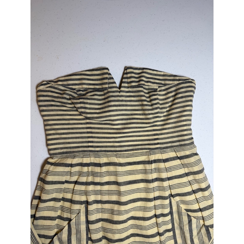 Maeve Anthropologie Striped Strapless Linen Blend Mini Dress Green Trim Size 6 - Picture 4 of 9